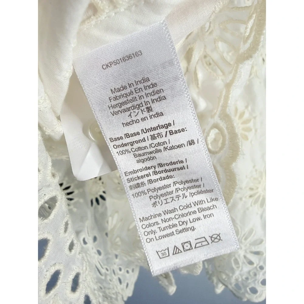 Madewell Embroidered Shirred Puff-Sleeve‎ Top Floral Eyelet XXS NWT